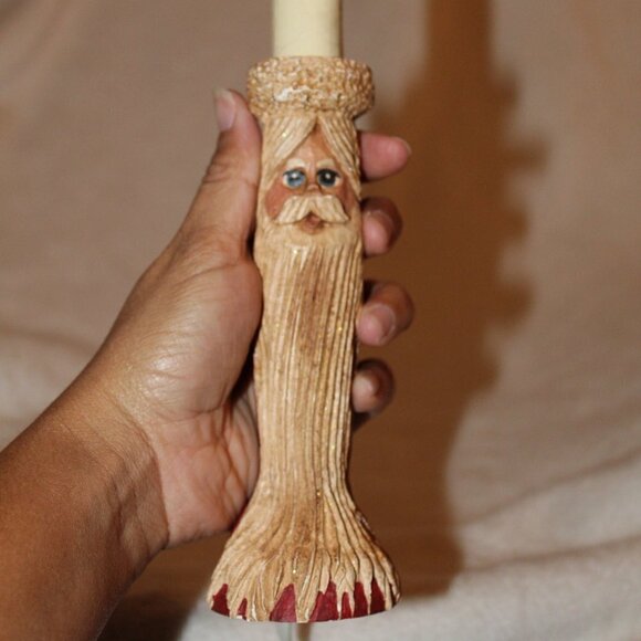 Vintage Christmas Santa lamp rustic wood resin 1992 Made USA Wood World Holiday - Picture 8 of 9